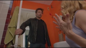 Like Father, Like Son- Hank walks in while Julia is on the toilet and brushing her teeth