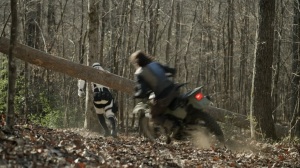 Outpost 22- Daryl chases Commonwealth soldier- AMC, The Walking Dead